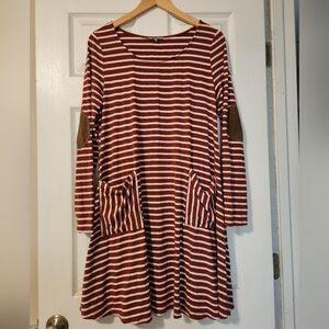 JODIFL striped Long Sleeve Dress with Elbow Patches